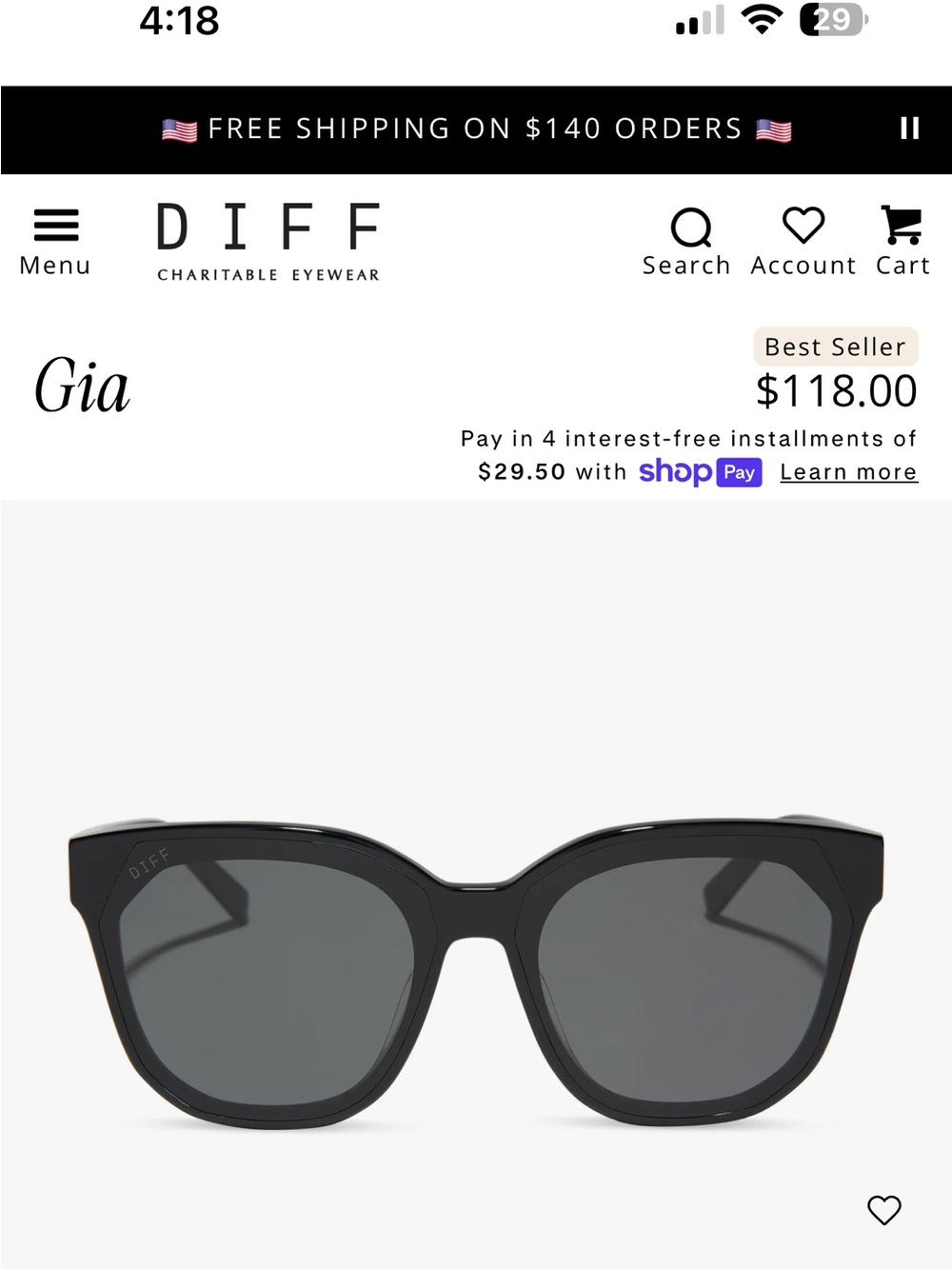 Diff Eyewear Gia Black Sunglasses with Grey Lenses